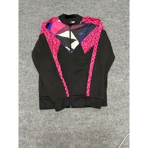 Puma Track Jacket Womens Size M Black Pink Animal Print Geometric Colorblock Zip
